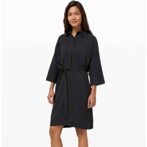 LULULEMON Perfectly Poised Dress Shirtdress Black Sz 8 $148 {UU45} - Picture 1 of 6